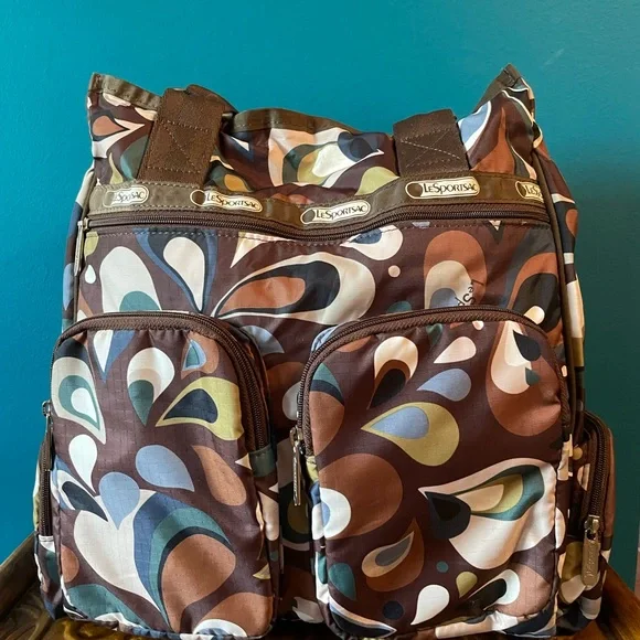 Lesportsac Brown and Blue Tote Bag with Retro Design - Picture 3 of 7